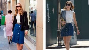How to wear a denim skirt with buttons in front?